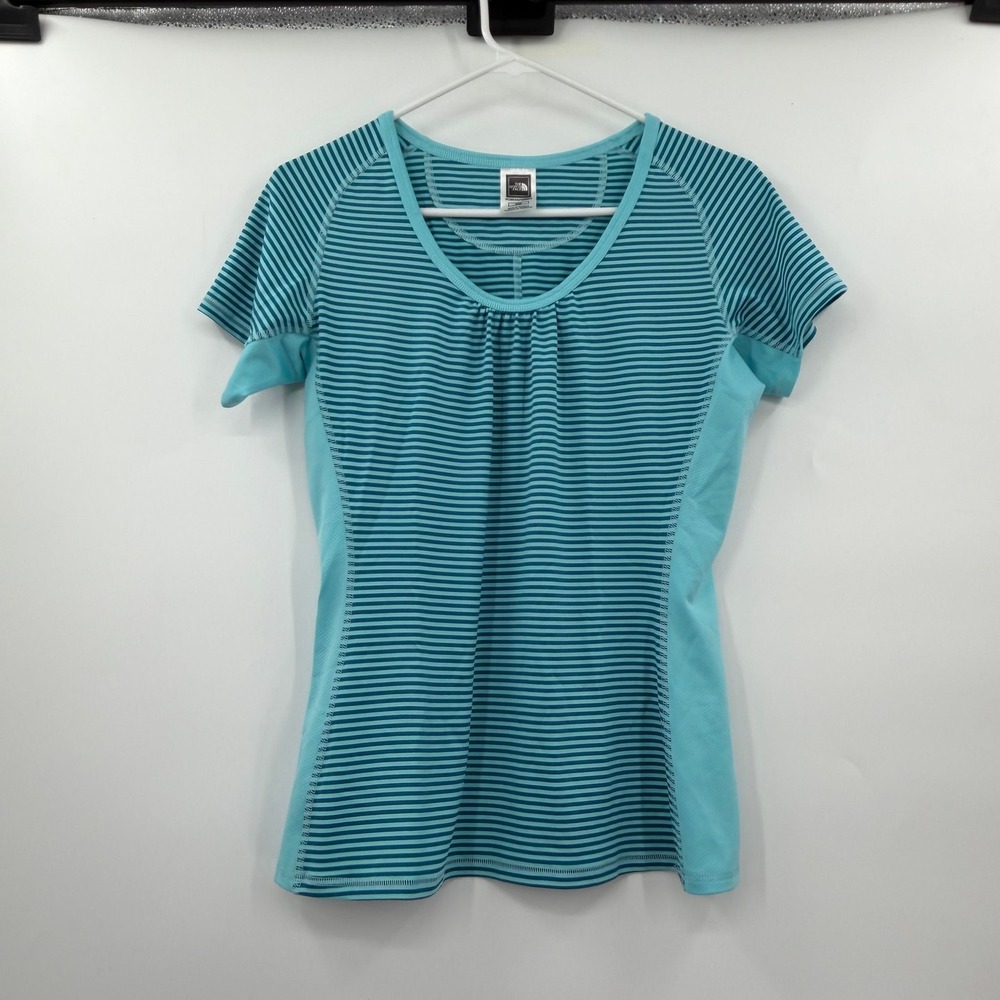 The North Face Blue Striped VaporWick Short Sleeve Top Medium